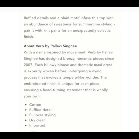 🔴🔴NWT ANTHROPOLOGIE Verb by Pallavi Singhee Ruffled Plaid Tank Size M - Picture 15 of 15